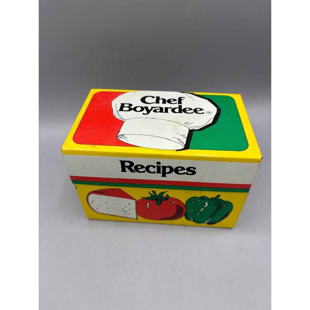Vintage 1982 Chef Boyardee Recipe Tin Metal Box Kitchen Advertising Collectible
